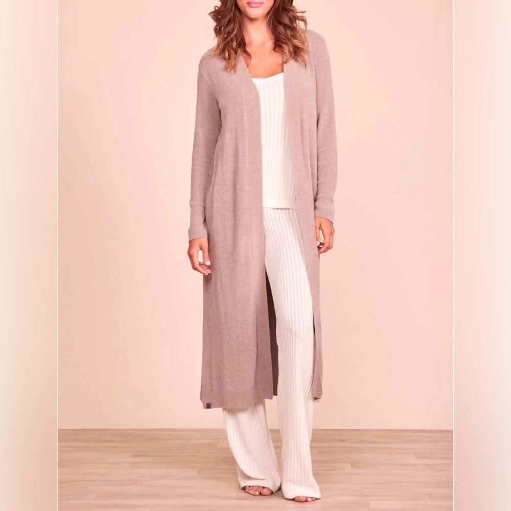 Express Long Open-Front Duster Cardigan in Mauve Taupe
